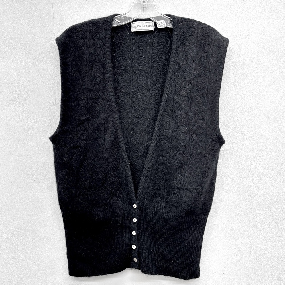 EVAN PICONE Lambs Wool and Angora Black Knit Button Down Vest size M